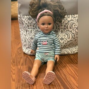 Striped Outfit Doll with Brown Hair